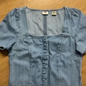 Levi's Light Blue Denim Button-Front Square Neck Top